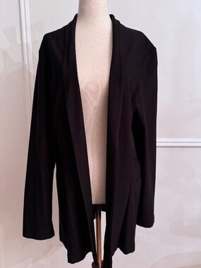 Eileen Fisher Black Washable Stretch Crepe Open Front High Back Cardigan NWT L